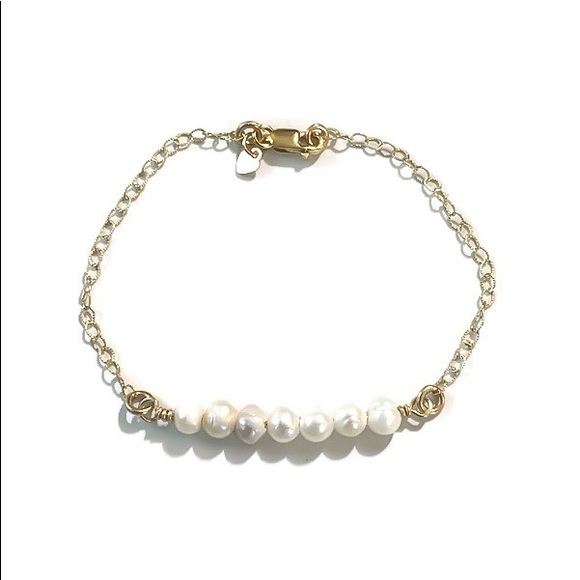 Real Freshwater Pearl Bar Bracelet 925 Sterling Silver Gold or Rose Gold Filled - Picture 5 of 9